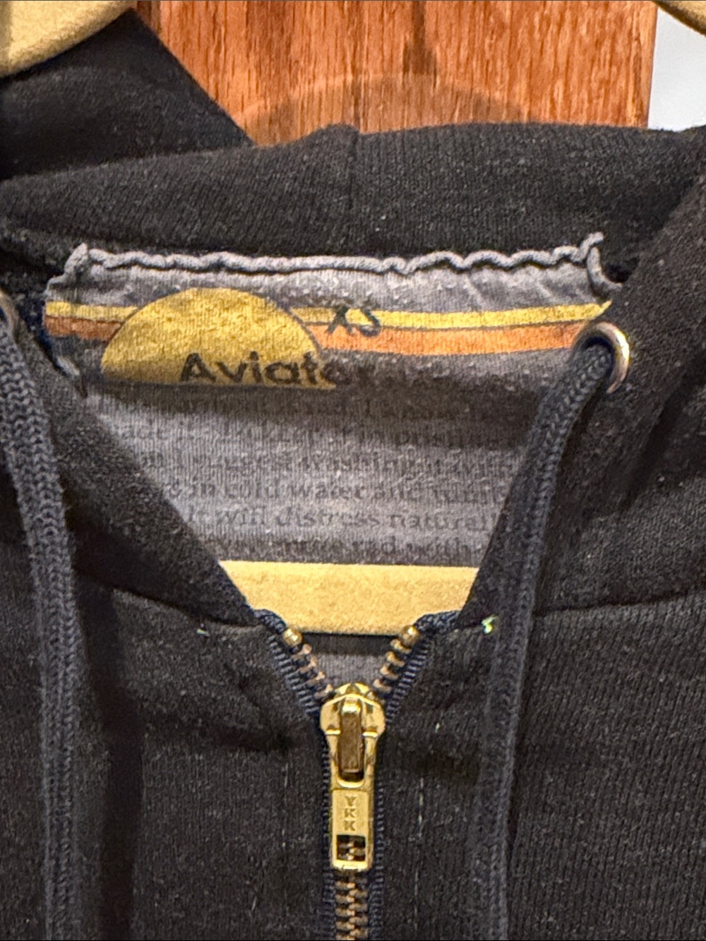 Aviator Nation Black Zip Hoodie with Red, Orange & Yellow Sleeve Stripes - Picture 2 of 7